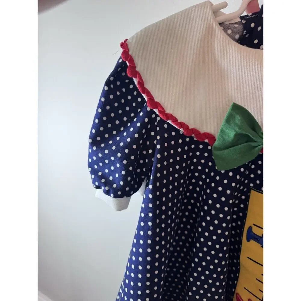 Peaches And Cream Vintage Back To School Dress Navy Polka Dot Sz 6 USA Made